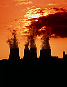 Sunset view of Drax cooling towers