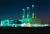 Combined cycle gas turbine power station at night