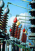 Electrical insulators and cables at power station