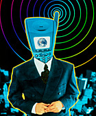 Artwork of a businessman with a mobile phone head