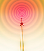 Radio tower with radio waves