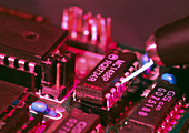 Computer circuit board being electrically-tested
