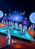 Abstract artwork of businessmen at a meeting