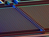 Coloured SEM of a micromechanical accelerometer