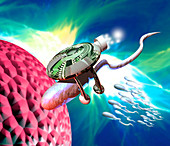 Computer artwork of a nanorobot propelling a sperm