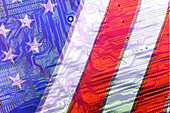 American flag over a circuit board
