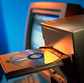 View of computer compact disc in a drive