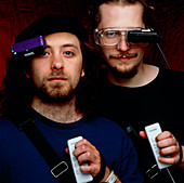 Researchers wearing Private Eye computer system