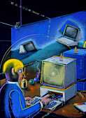 Artwork of a businessman using a computer