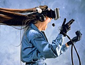 Researcher wearing Virtual Reality headset