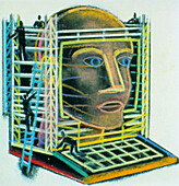 Abstract artwork of a head within a computer