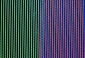 Close-up of coloured strips making up a TV image
