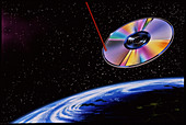 Abstract artwork of laser & CD over Earth