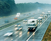 Motorway traffic in the rain