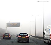 Motorway traffic in fog