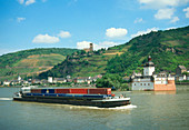 Container barge on Rhine,Germany