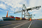 Ship and dockside cranes at a container port