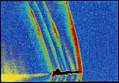 Schlieren image of shock waves around jet