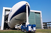 Zeppelin NT being dragged from its hangar
