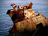 Wrecked and rusting tanker