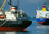 Cargo ships at anchor,Vancouver