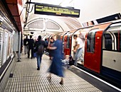 Passengers leaving a London Underground Tube Train