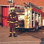 Firefighter and engine