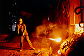 Steel worker with open-hearth furnace