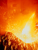 Molten steel pouring into a blast furnace