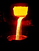 Molten nickel pouring from a blast furnace
