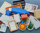 Jumble of empty plastic containers for recycling