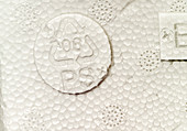 Recycling symbol on polystyrene