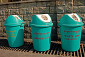 Recycling bins in a street
