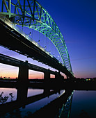 Two bridges at night over the River Mersey