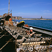 Construction of a sea wall at Newbiggin