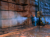 Waterjet cutting sandstone in a quarry