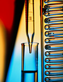 Pipette,test tube and condenser coil