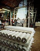 Rolls of recycled polythene after extrusion