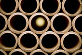 View of a stack of cardboard tubes