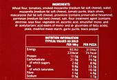Ingredients on a pizza box