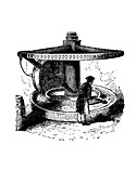 Engraving of flint grinding during pottery making