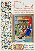 Illuminated manuscript page of letter delivery