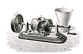 Engraving of an Edison cylindrical phonograph