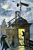 Artwork of an early weather-recording station