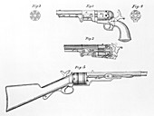 Illustration of handguns designed by Samuel Colt