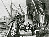Art of large bell being unloaded,London,England