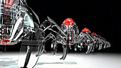 Medical nanobots marching in a line