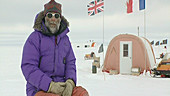Researcher talking in Antarctica