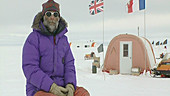 Researcher talking in Antarctica