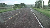 Hail storm filmed from a truck driving a